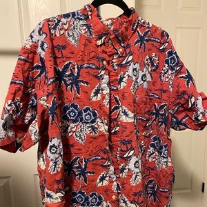 Red Aloha Print Button Down